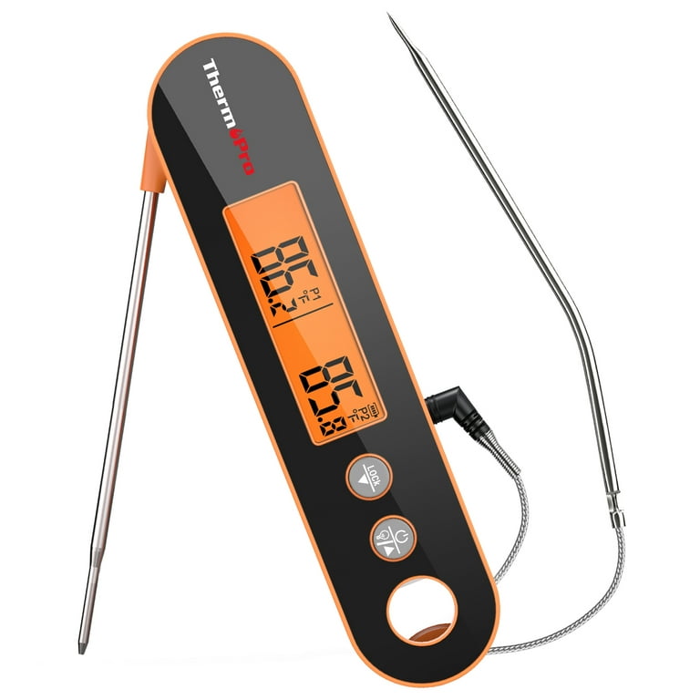 ThermoPro TP610W Programmable Dual Probe Meat Thermometer with Alarm,  Rechargeable Instant Read Food Thermometer, Rotating LCD Screen, Waterproof  Cooking Thermometer for Grilling, Smoker, BBQ, Oven 