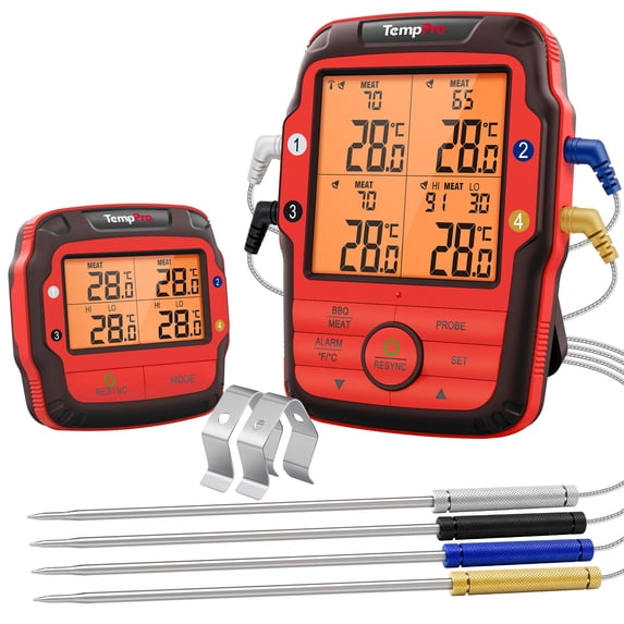 TempPro TP827BW 1000FT Long Range Wireless Meat Thermometer for Grilling and Smoking with 4 Probes Smoker BBQ Grill Thermometer Kitchen Food Cooking Thermometer for Meat