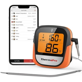 ThermoPro TP901W Bluetooth Digital Meat Thermometer, Wireless, with Stainless Steel Probe, Orange