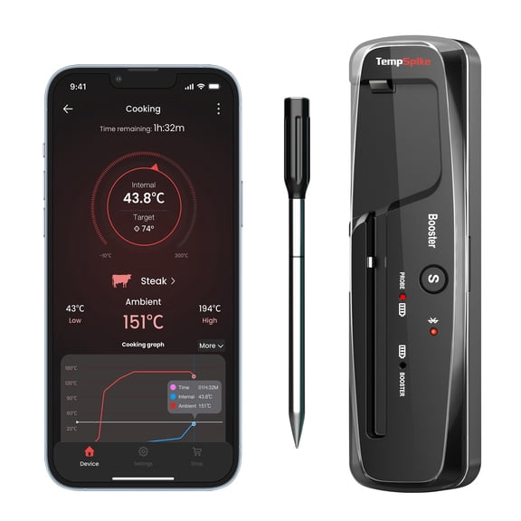 ThermoPro TempPro 150M Wireless Meat Thermometer Grilling,Bluetooth Meat Thermometer with Temperature Alarm,Digital Cooking Thermometer Oven,Grill,Kitchen,BBQ,Smoker & Air Fryers,Black,150M Range
