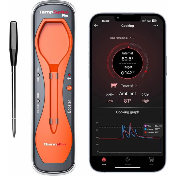 ThermoPro TempSpike TP970 600FT Wireless Meat Thermometer, with Thinner Stainless Steel Probe