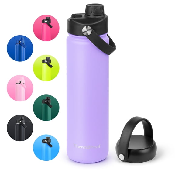 ThermoProof Double-Walled Vacuum Insulated Stainless Steel Water Bottle, Wide Mouth, Leakproof, 22oz, Lavender