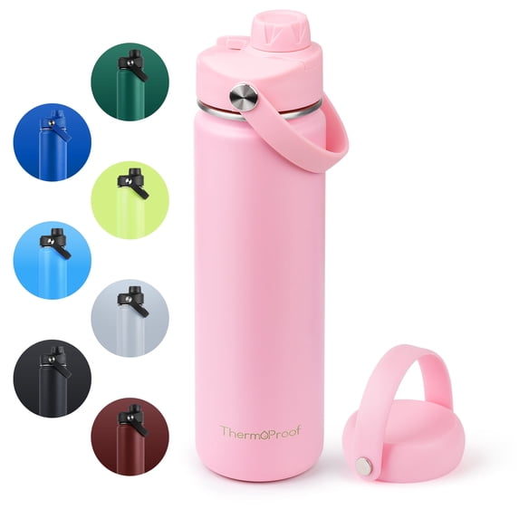 ThermoProof 22oz Pink Stainless Steel Vacuum Insulated Water Bottle - Wide Mouth, Leakproof, Hot & Cold