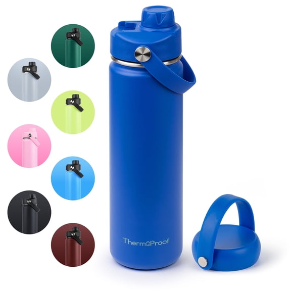 ThermoProof Insulated Stainless Steel Water Bottle, 22oz, Blue, Wide Mouth, Leakproof, Reusable, Dishwasher Safe, Double Wall, Hot and Cold