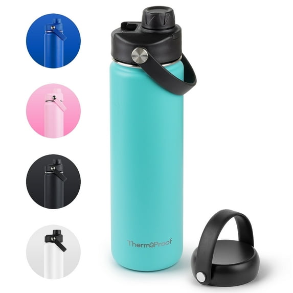 ThermoProof Double-Walled Vacuum Insulated Stainless Steel Water Bottle - Wide Mouth with Chug & Spout Lids, Dishwasher Safe, Reusable, Leakproof, Hot & Cold for Men, Women & Kids - 22oz, Mint