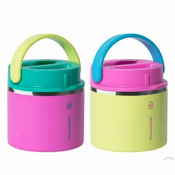 Thermoflask 20 oz Insulated Food Jar, 2-Pack, Pink and Blue, Hot 12 Hours Cold 24 Hours (Pink and Yellow)