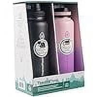 Thermoflask 40oz Stainless Steel Insulated Water Bottles with Straw and Spout Lids, 2-pack, Black/Rose Purple
