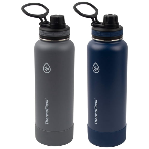 Thermoflask Double Wall Vacuum Insulated Stainless Steel Water Bottle 2-Pack, Midnight/Stone