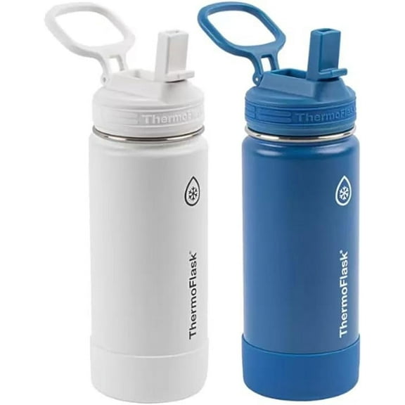 Thermoflask Set of 2 16 oz Stainless Steel Bottles (White/Blue)