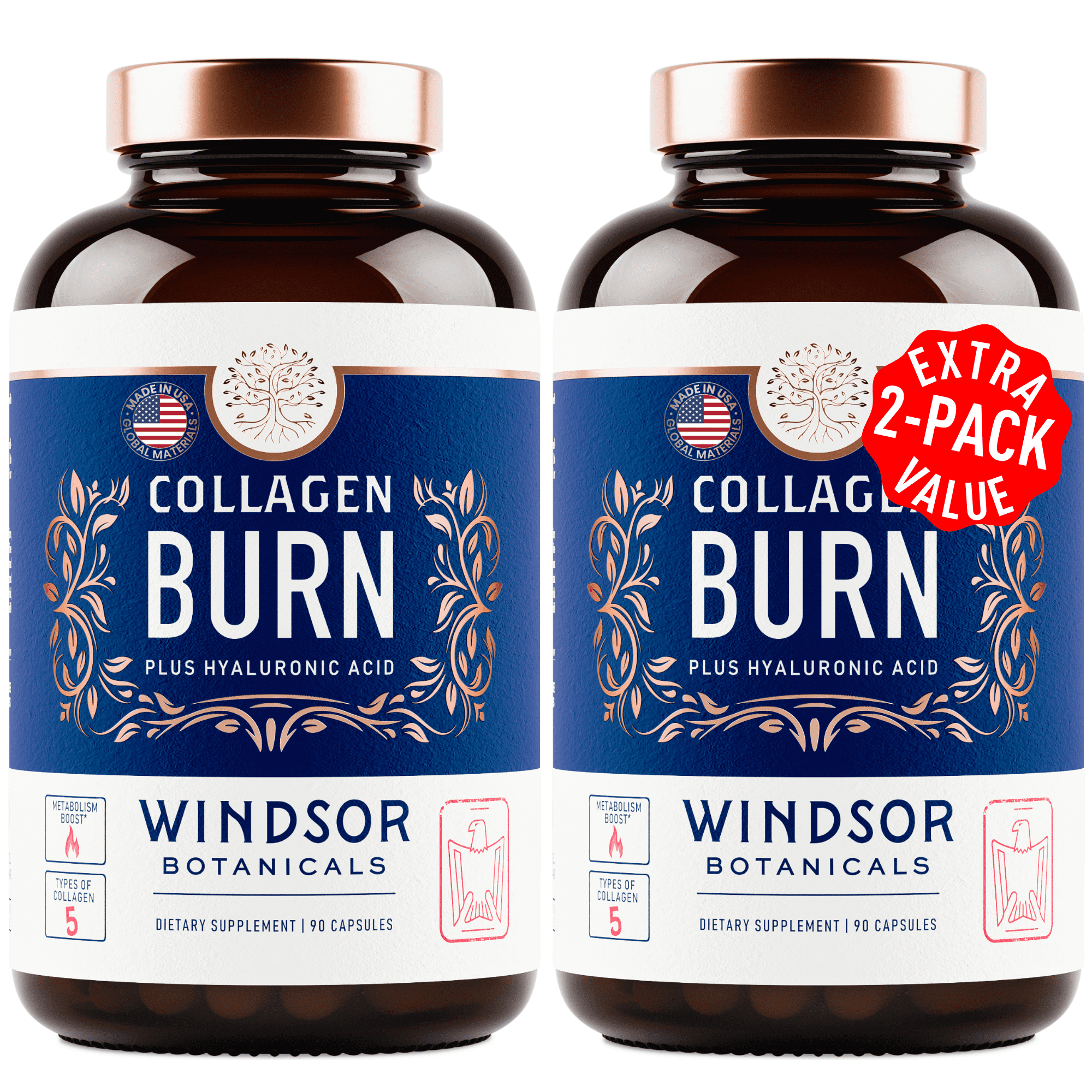 Thermogenic Multi Collagen Burn Capsules - Hydrolyzed Multi Collagen Complex Types I, II, III, V, X, Marine Collagen, Hyaluronic Acid - Beauty and Anti-Aging Supplement for Women and Men - 180 Pills