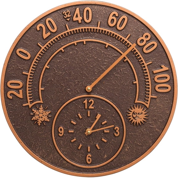 Thermometer Clock, Antique Copper