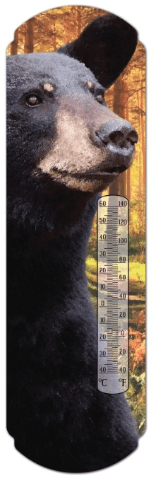 Thermometer Hanging Metal ~22 Gauge Metal Lithograph Print Measures 5" x 17" Indoors or Outdoors {Black Bear}
