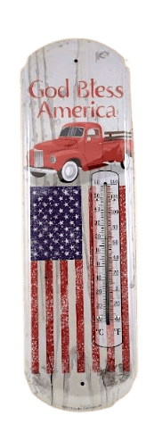 Thermometer Hanging Metal ~22 Gauge Metal Lithograph Print Measures 5" x 17" Indoors or Outdoors {God Bless America}