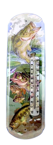Thermometer Hanging Metal ~ 22 Gauge Metal Lithograph Print Measures 5" x 17" Indoors or Outdoors {Guy Harvey Fish}