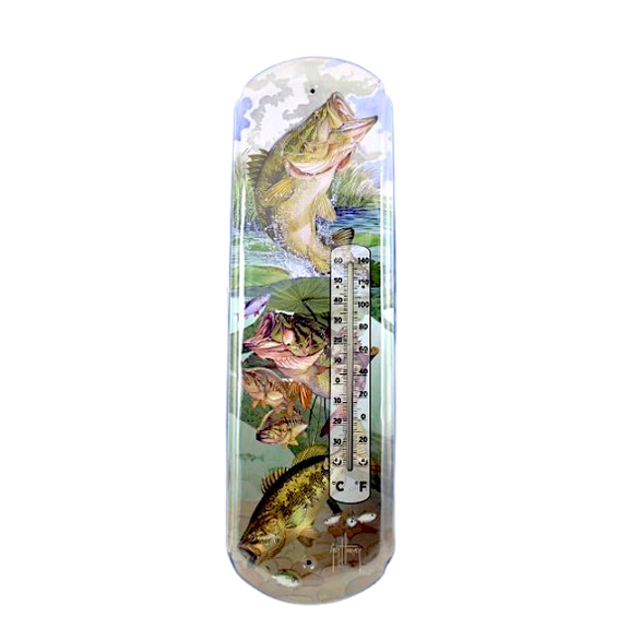 Thermometer Hanging Metal ~ 22 Gauge Metal Lithograph Print Measures 5" x 17" Indoors or Outdoors {Guy Harvey Fish}