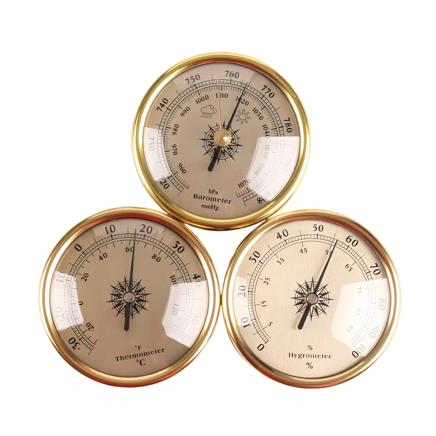 Marine Clocks And Barometers Barometer 3 In 1 5.2inch Barometric Pressure Gauge Mechanical Weather Barometer With Hanging Hole Clear Scaled Thermometer Hygrometer For Barometer Outdoor