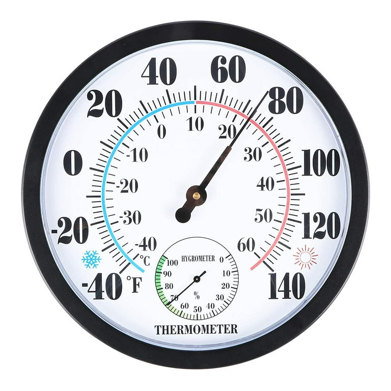 Thermometer Indoor Outdoor 10 Patio Large Wall Thermometer and  Hygrometer,No Battery is Required to Let You to See The Temperature and  Humidity of The Day from a Distance 