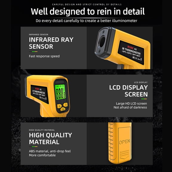 Thermometer,Meter Lcd Kitchen Thermometer Screen Thermometer Lcd Screen Thermometer 12 Thermometer Meter Adjustable Emissivity Temperature Temperature Kitchen Thermometer Handheld Multicolor