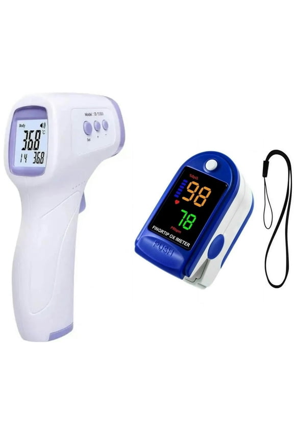 Thermometer & Oximeter, Portable Fingertip Pulse Oximeter with OLED Display, 2 Modes Infrared Forehead Thermometer