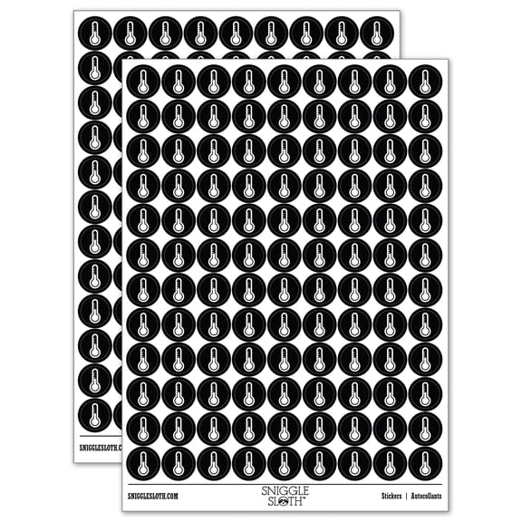 Thermometer Symbol 200+ Round Stickers - Black - Matte Finish - 0.50" Size