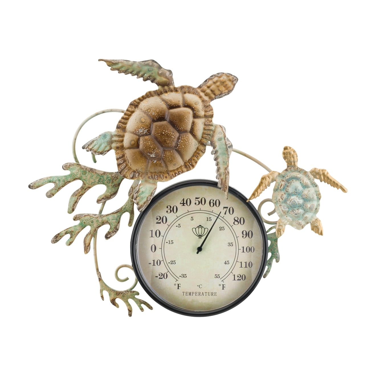 Sea Turtle Coastal Metal and Acrylic Outdoor Thermometer Wall Decor