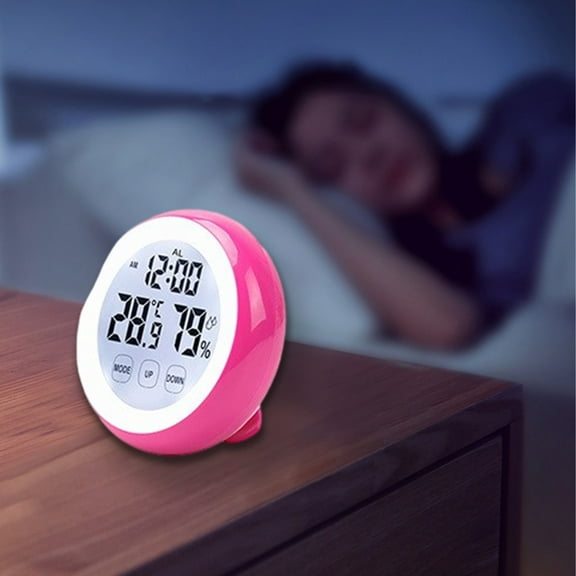 Thermometers, Touch Screen Alarm Clock, Round Desk Clock, Electronic Hygrometer, Timer Function, Temperature Humidity Monitor, Accurate Sensing, Alarm Reminder, ABS Material, Easy Operation