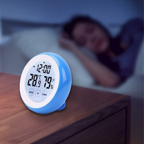 Thermometers, Touch Screen Alarm Clock, Round Desk Clock, Electronic Hygrometer, Timer Function, Temperature Humidity Monitor, Accurate Sensing, Alarm Reminder, ABS Material, Easy Operation