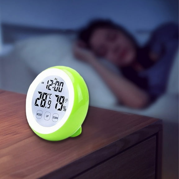Thermometers, Touch Screen Alarm Clock, Round Desk Clock, Electronic Hygrometer, Timer Function, Temperature Humidity Monitor, Accurate Sensing, Alarm Reminder, ABS Material, Easy Operation