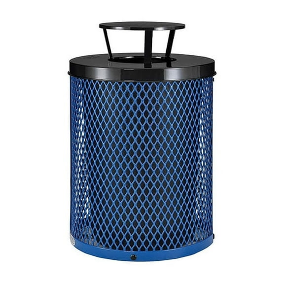 Global Industrial GBE261926BL Outdoor Diamond Steel Trash Can, Rain Bonnet Lid, 36 gal, Blue
