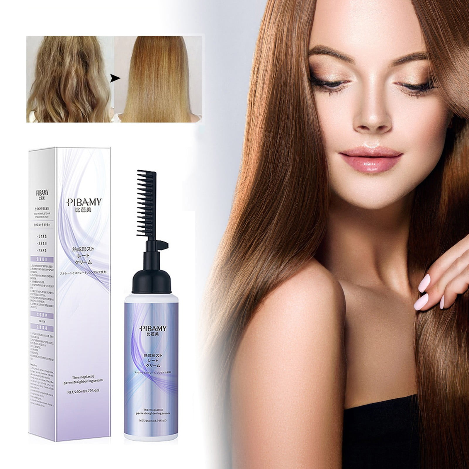 Thermoplastic Hair Straightening Cream Comb 260ml 2 in 1 Softener Free Pull Free Clip Flat Hair Cold Ironing Agent Household