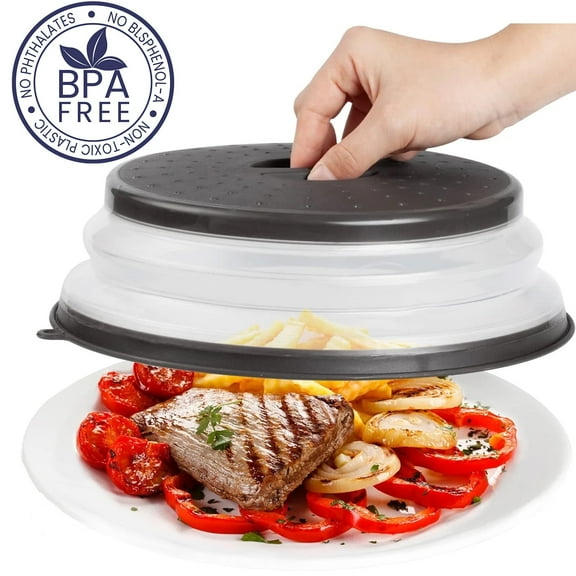 Thermoplastic Rubber Microwave Splatter Cover ,Microwave Cover for Food Fruit Drainer,BPA-Free Dishwasher Safe 10.5 inch (Grey)