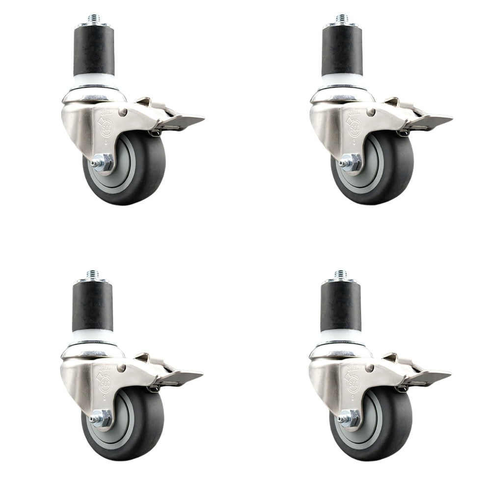 Thermoplastic Rubber Swivel Stem Caster Set of 4 with 3.5 Inch Caster