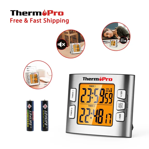 Thermopro Lcd Digital Kitchen School Timer Clock W/ Dual Countdown Stop Watches