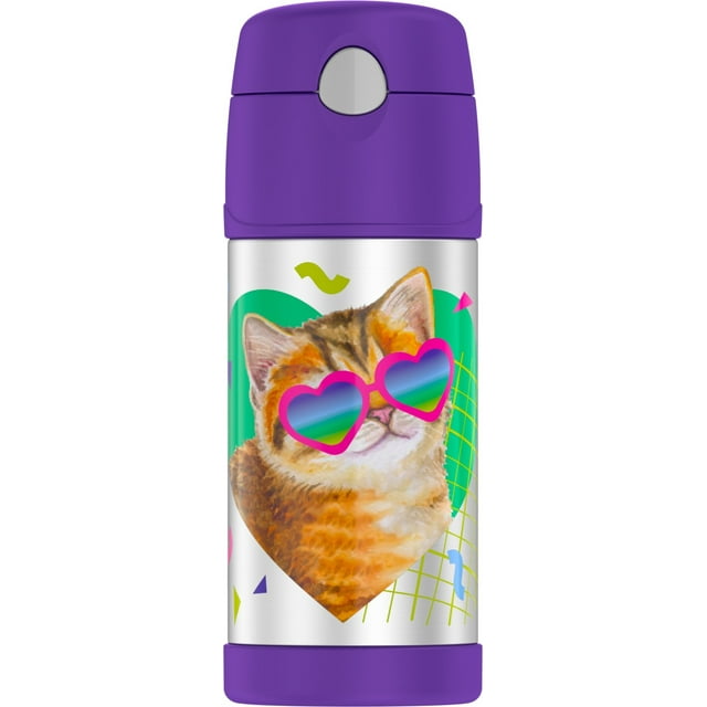 Thermos 12 Oz Funtainer Vacuum Insulated Stainless Steel Straw Bottle Cat
