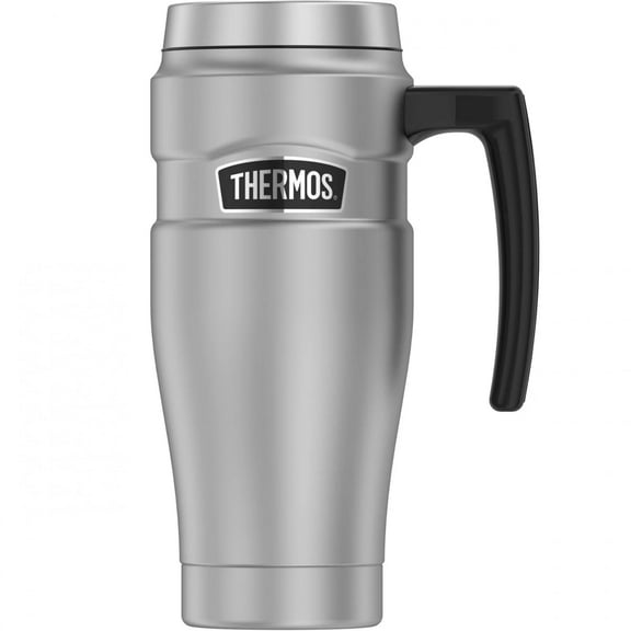 Thermos Stainless King Vacuum-Insulated Travel Mug with Handle - 16oz, Stainless Steel - Thermos Tumbler for Hot & Cold Drinks - Leak & Sweat-Proof Stainless Steel Coffee Mug with Lid for Commuting