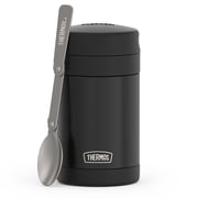 Thermos Vacuum Insulated Food Jar with Folding Spoon, Black, 16 Ounce