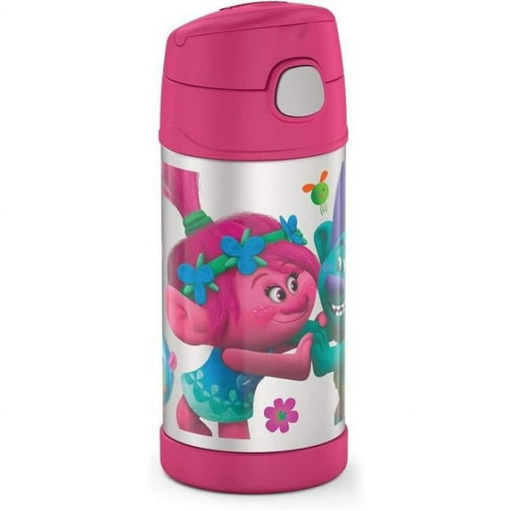 Thermos 30382305 12 oz Funtainer Stainless Steel Vacuum Insulated Kids Straw Bottle, Trolls