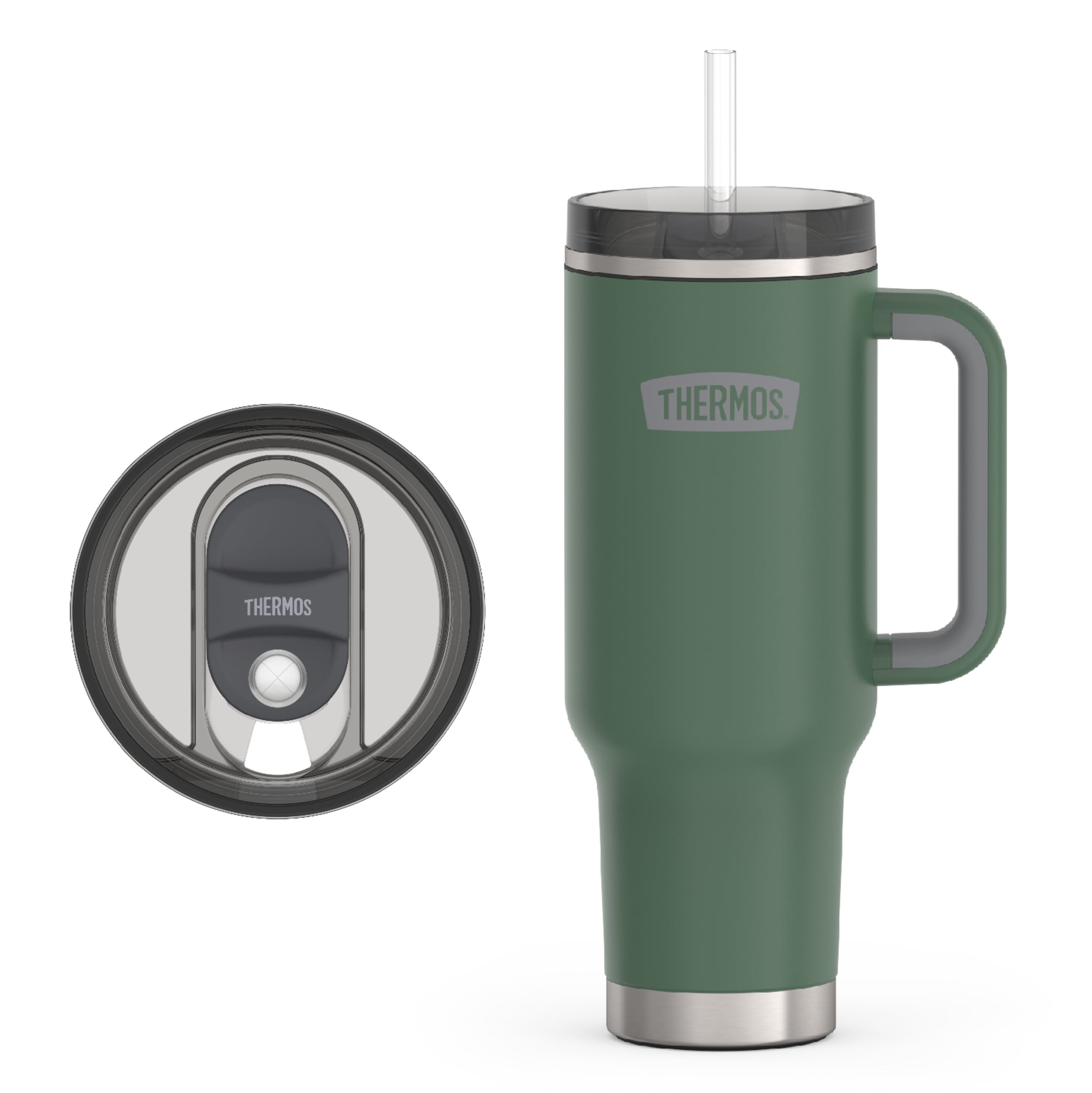 Thermos 40 oz Stainless Steel Cupholder Mug w/ Straw Alpine Green