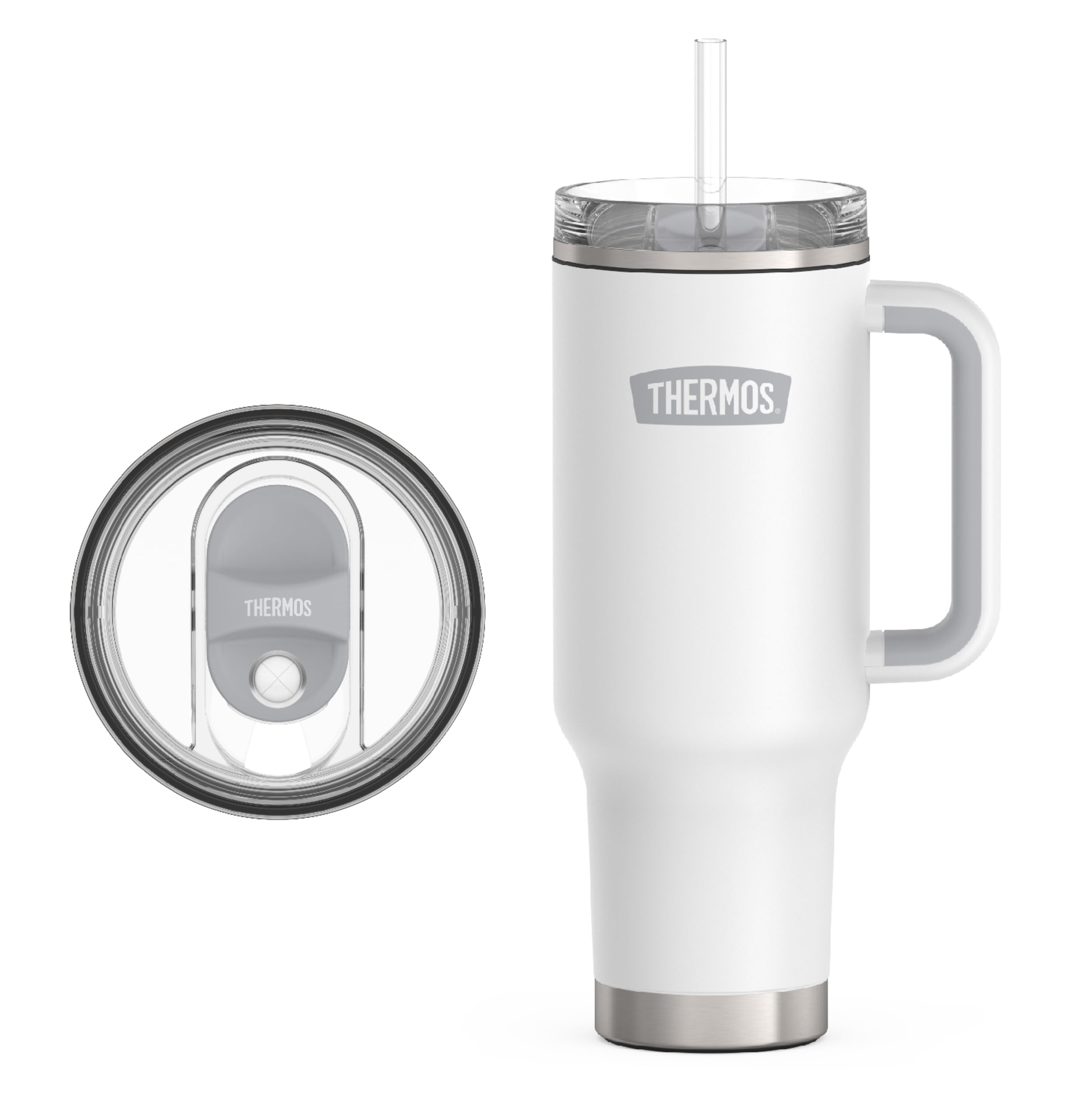 Thermos 40 oz Stainless Steel Cupholder Mug w/ Straw Sandstone