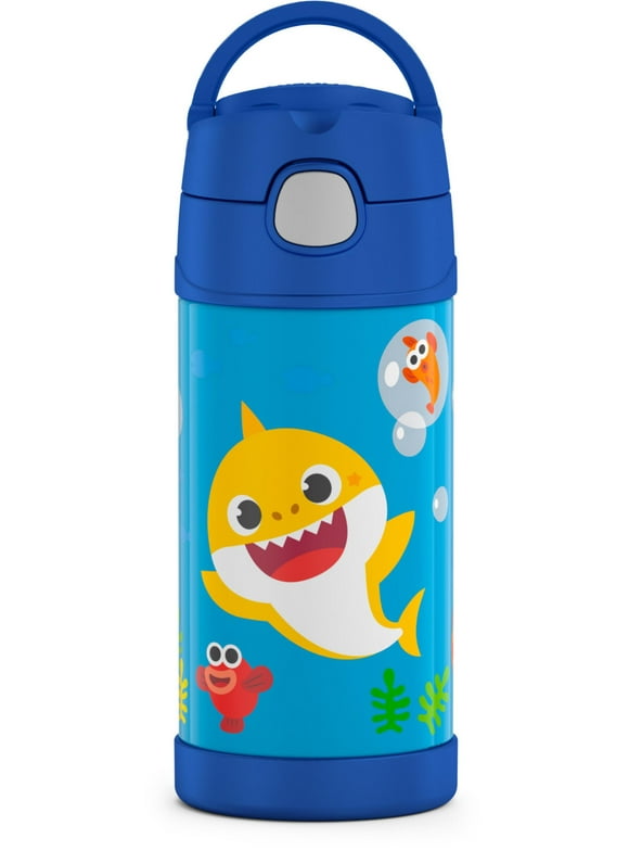 Thermos Funtainer 12 Ounce Stainless Steel Vacuum Insulated Kids Straw Bottle, Baby Shark