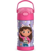 Thermos Funtainer 12 Ounce Stainless Steel Vacuum Insulated Kids Straw Bottle, Gabys Dollhouse