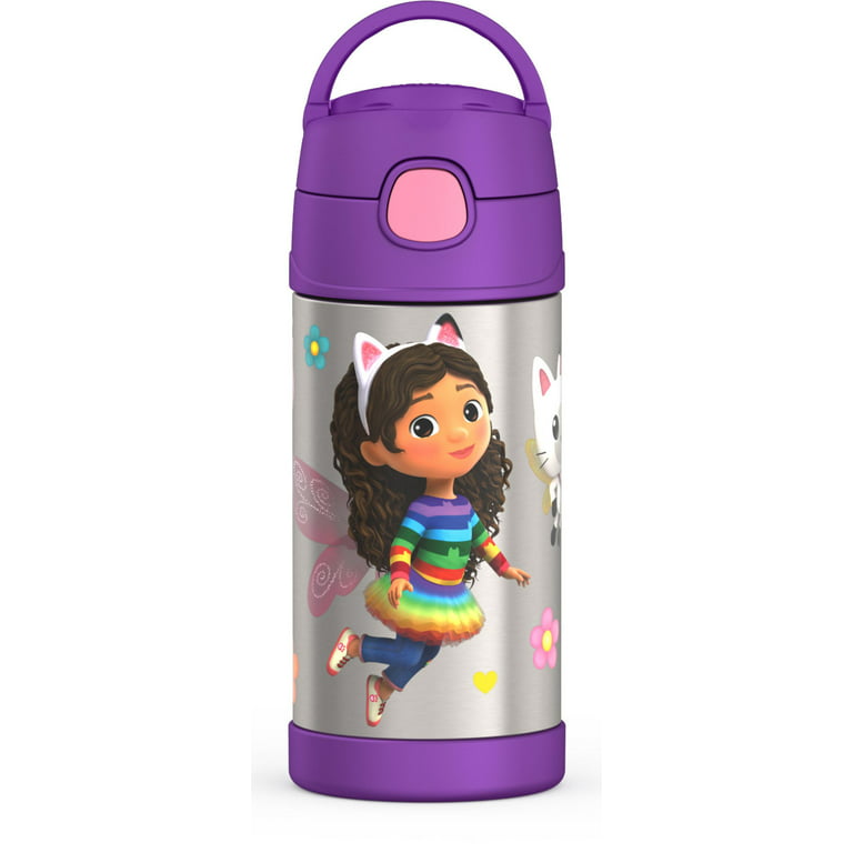 BUZIO Kids Insulated Water Bottle with Silicone Boot and Straw, 14oz  Stainless Steel Double Walled Water Tumbler Travel Cup with Stickers,  Thermo Mug