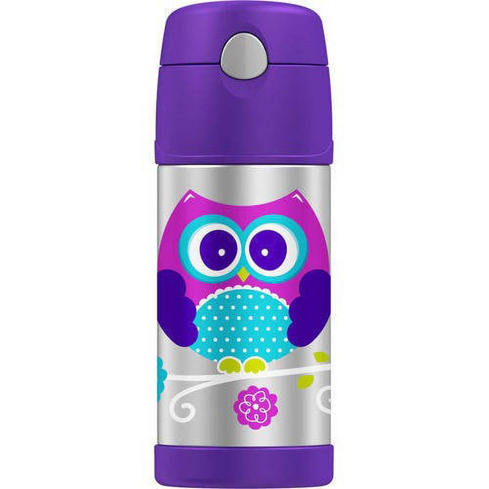 Thermos Funtainer 12oz Bottle purple owl straw cup travel kids stainless  steel