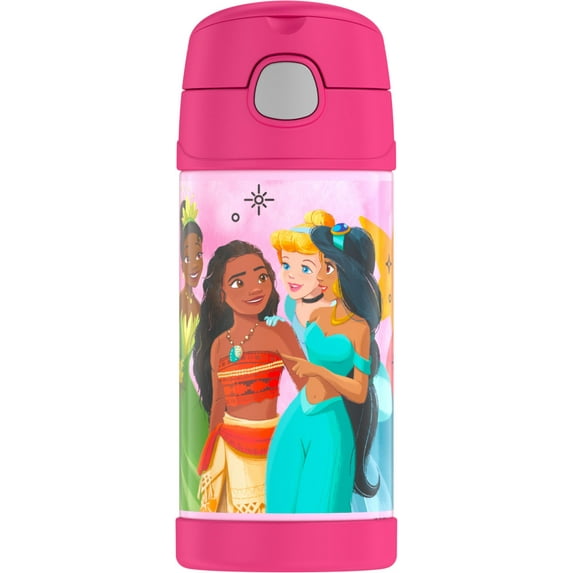 Thermos Stainless Steel Funtainer Water Bottle with Straw, Princess, 12 Fluid Ounces