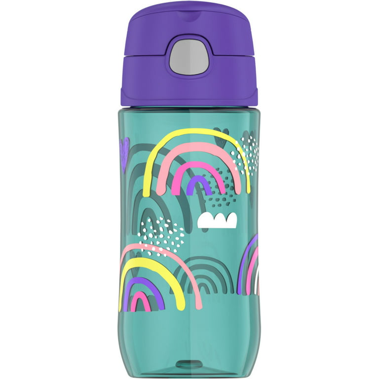 Thermos Kids Plastic Water Bottle with Spout, Rainbows, 16 Fluid Ounces