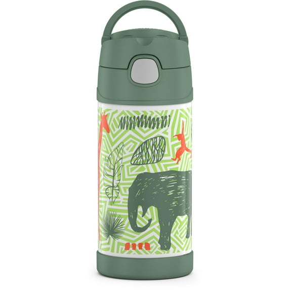 Thermos Kids Stainless Steel Vacuum Insulated Funtainer Straw Bottle, Jungle Kingdom, 12oz