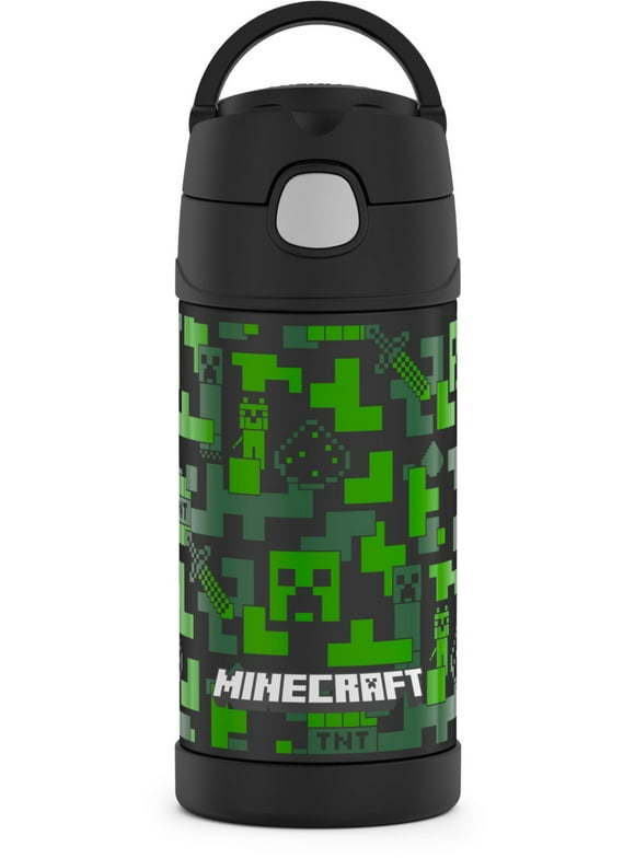Thermos Kids Stainless Steel Vacuum Insulated Funtainer Straw Bottle, Minecraft, 12 fl oz