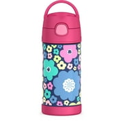 Thermos Kids Stainless Steel Vacuum Insulated Funtainer Straw Bottle, Mod Flowers, 12 fl oz