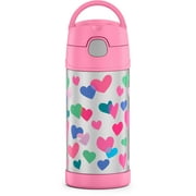 Thermos Kids Stainless Steel Vacuum Insulated Funtainer Straw Bottle, Pink Hearts, 12 fl oz
