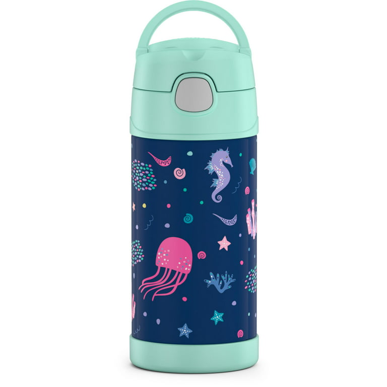 Thermos Kids Stainless Steel Vacuum Insulated Funtainer Straw Bottle, Sealife, 12oz, Size: 12 fl oz